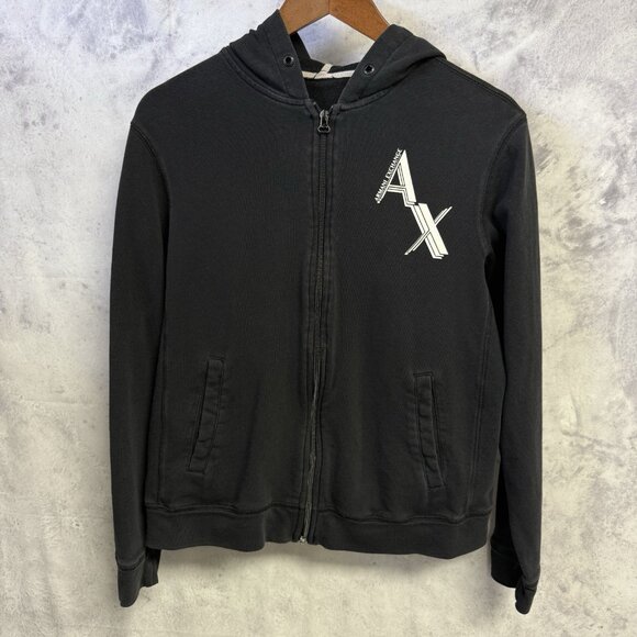 Armani Exchange Hoodie Sweatshirt Adult Small 20x22.5 Black Full Zip - Picture 1 of 10